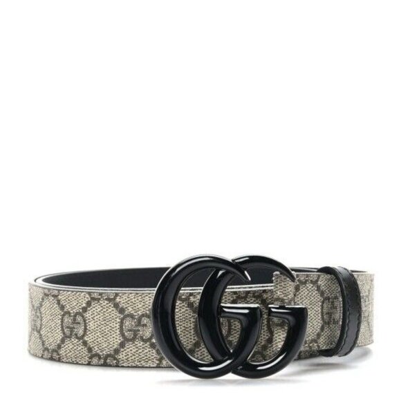 New Gucci Belt GG Supreme Monogram Calfskin Enamel 30mm Belt 120 Cm 48 Black